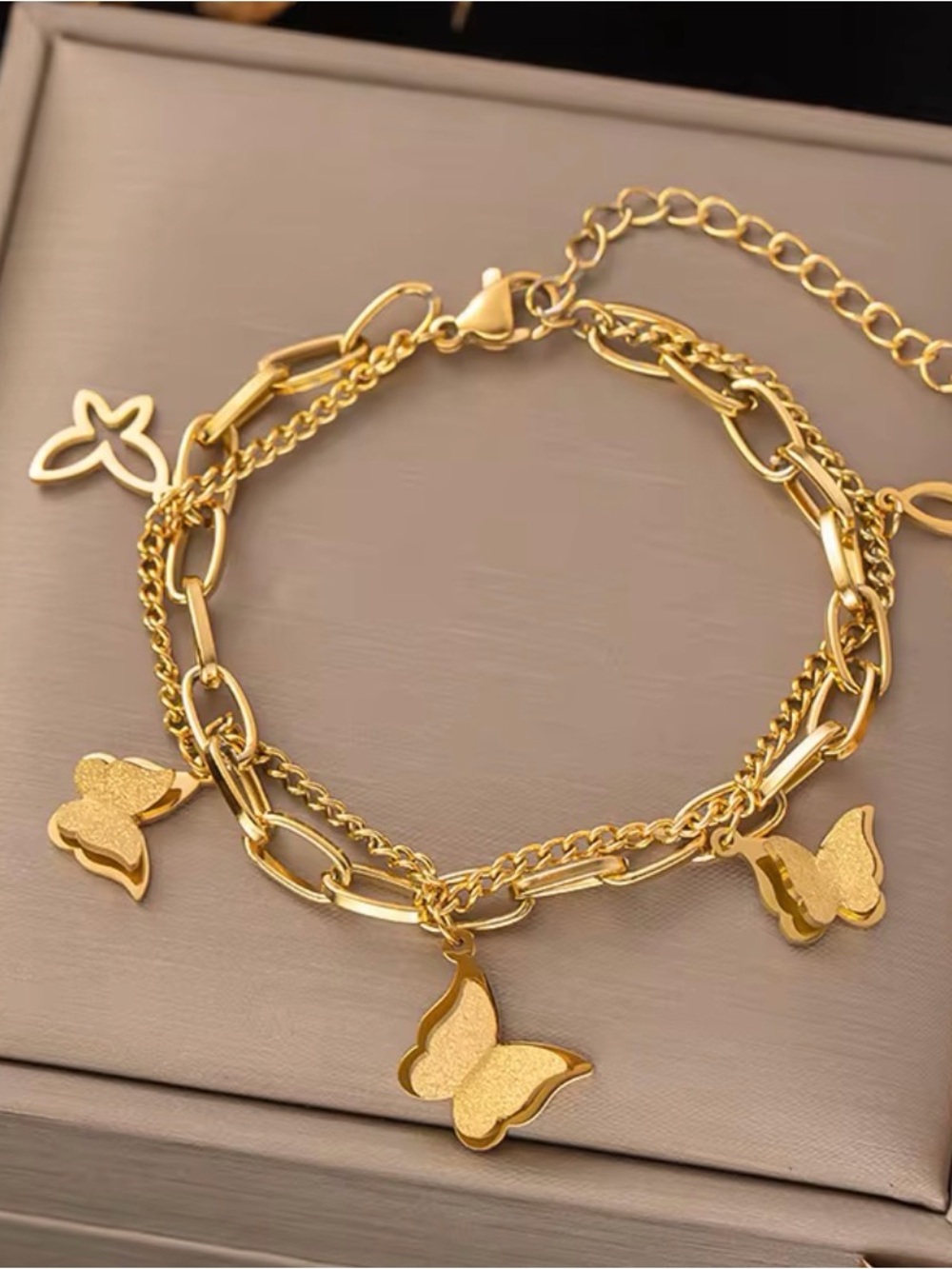 Gold Butterfly Charm Layered Bracelet by